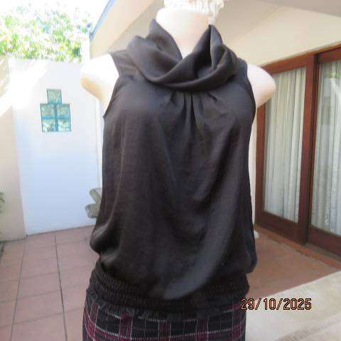 KELSO soft black polyester cowl neck blouson top with elasticated band. Size 30