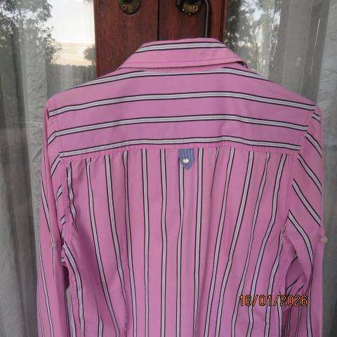 IDENTITY men's pink with black-white vertical stripes. Two pockets. Stretch cotton. Size Small