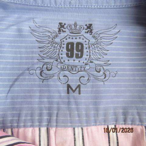 IDENTITY men's pink with black-white vertical stripes. Two pockets. Stretch cotton. Size Small