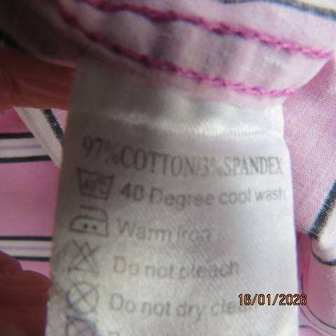 IDENTITY men's pink with black-white vertical stripes. Two pockets. Stretch cotton. Size Small