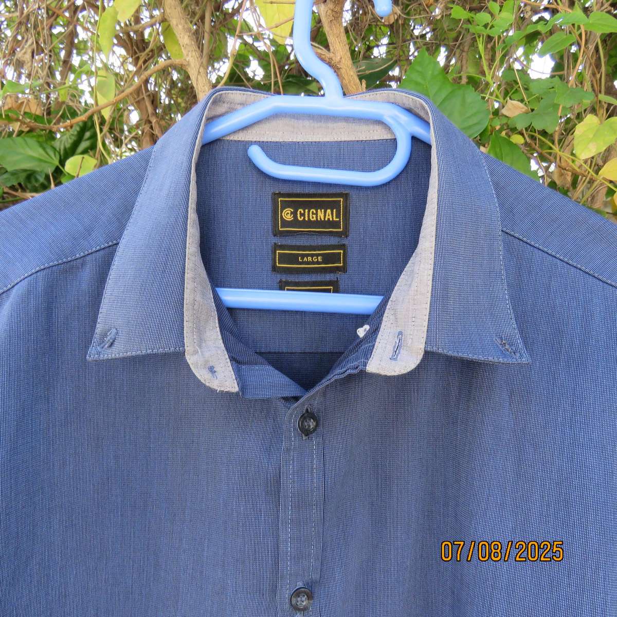 CIGNAL men's modern long sleeve mottle blue shirt-grey elbow patched. Size Large