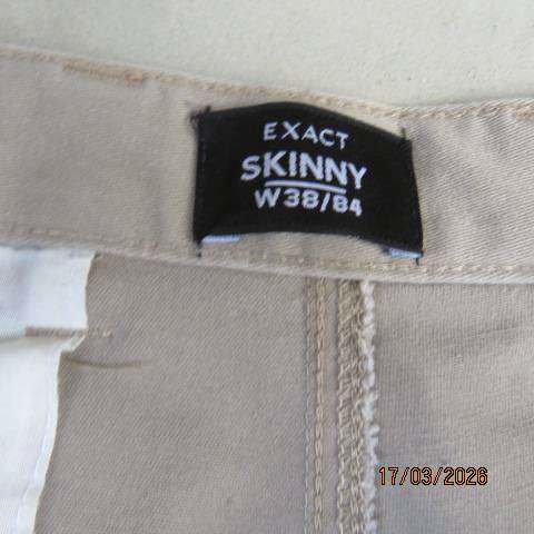 EXACT men's dark beige skinny cotton stretch pants with side pockets, size 38