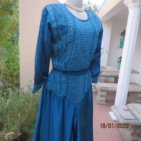 PLEZER teal colour 3 pc outfit from Mumbai in silky satin-fully lined. Richly embellished. Size 36