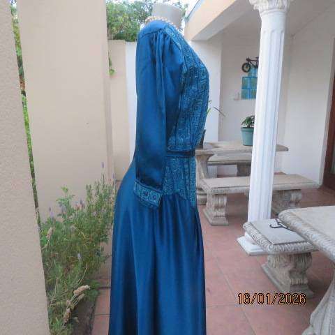 PLEZER teal colour 3 pc outfit from Mumbai in silky satin-fully lined. Richly embellished. Size 36