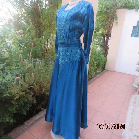 PLEZER teal colour 3 pc outfit from Mumbai in silky satin-fully lined. Richly embellished. Size 36