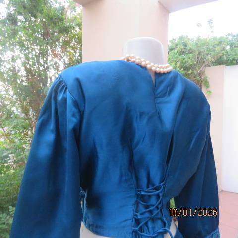 PLEZER teal colour 3 pc outfit from Mumbai in silky satin-fully lined. Richly embellished. Size 36