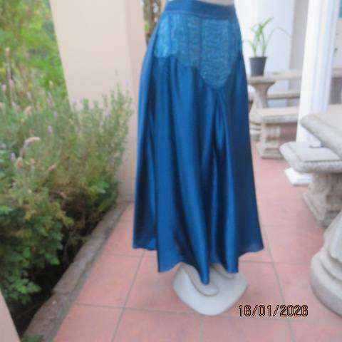 PLEZER teal colour 3 pc outfit from Mumbai in silky satin-fully lined. Richly embellished. Size 36