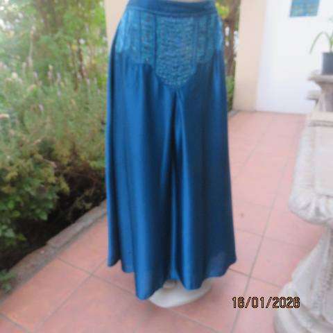 PLEZER teal colour 3 pc outfit from Mumbai in silky satin-fully lined. Richly embellished. Size 36