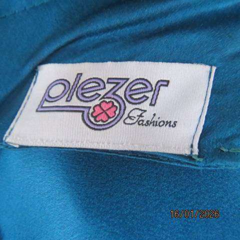 PLEZER teal colour 3 pc outfit from Mumbai in silky satin-fully lined. Richly embellished. Size 36