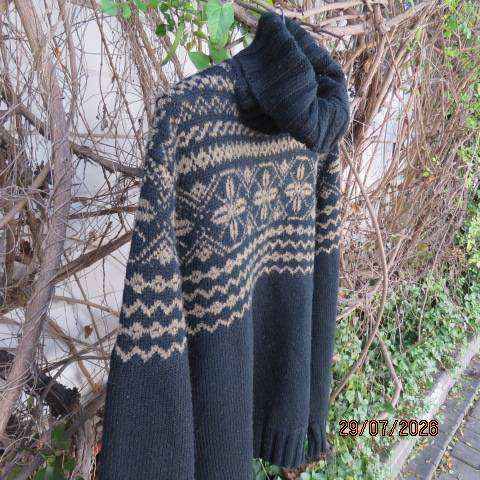 TODD SMITH men's black poloneck pullover cardigan with wide cream fair isle pattern, size large