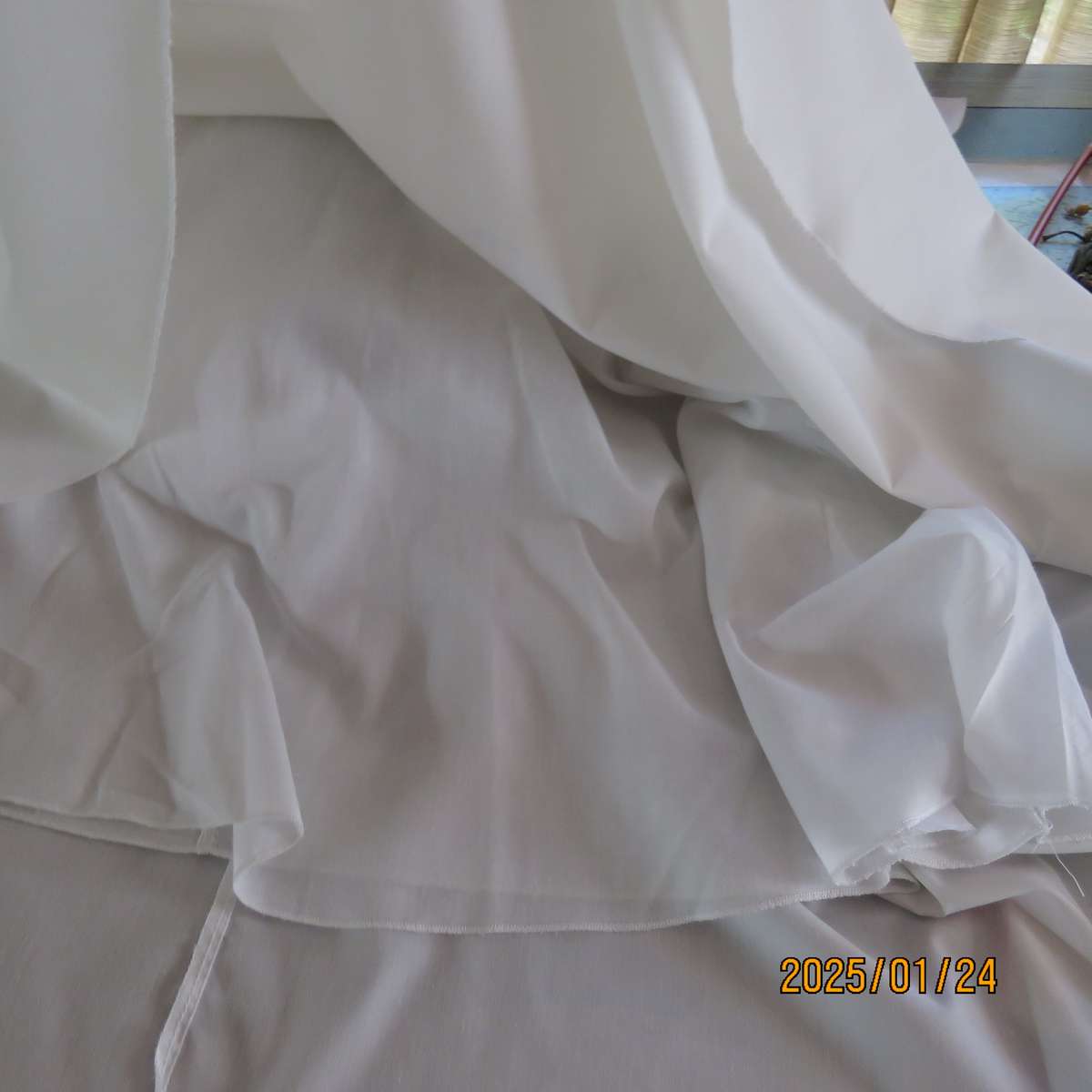 FASHION EXPRESS white polycotton stretch size 42 dress. Button down frilled top.A-line lined bottom.