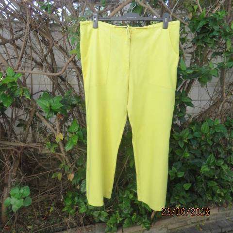 Ladies linen-cotton blend yellow pants with drawstring waist and cargo pockets size 38