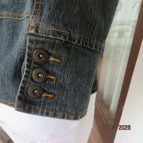Network navy blue denim long sleeve jacket size 38 with 2 button closure and pockets