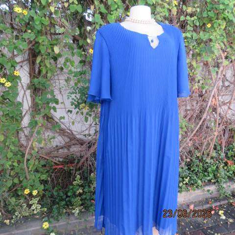MILADYS royal blue permanent pleated slip-over sheer polyester fully lined dress size 42-44