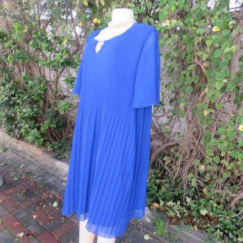 MILADYS royal blue permanent pleated slip-over sheer polyester fully lined dress size 42-44