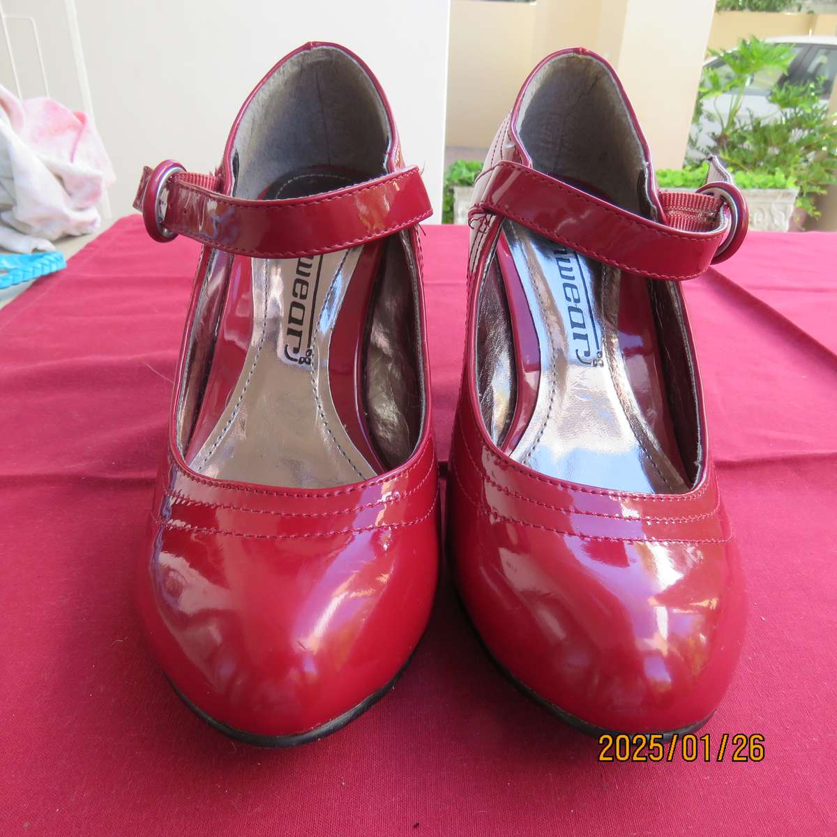 Stunning pair of high heel red patent leather size 4 shoes by INWEAR. As new condition.