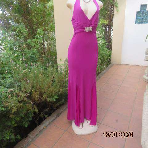Magenta pink floor length stretch polyester floor length evening dress in size 34
