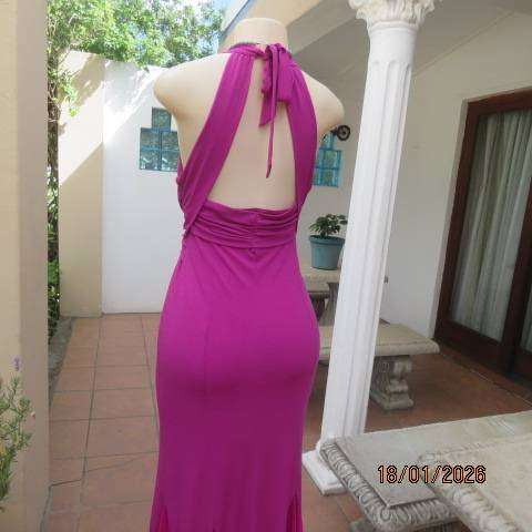 Magenta pink floor length stretch polyester floor length evening dress in size 34