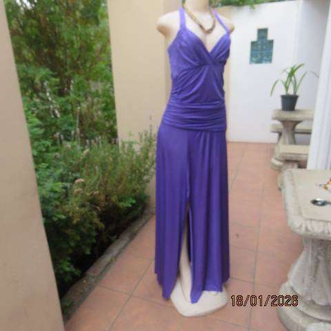 Purple Stretch Polyester Long Evening Dress with Fold Over Bust - Size 36