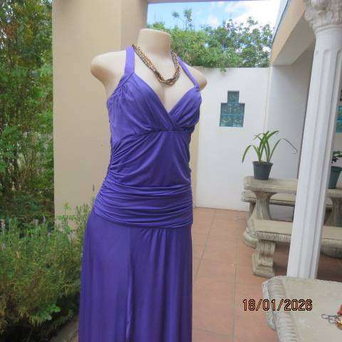 Purple Stretch Polyester Long Evening Dress with Fold Over Bust - Size 36