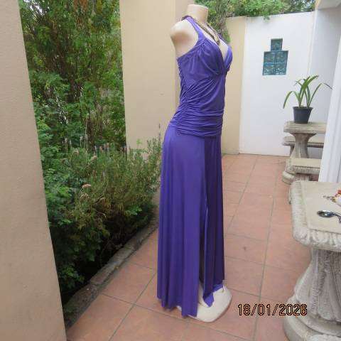 Purple Stretch Polyester Long Evening Dress with Fold Over Bust - Size 36