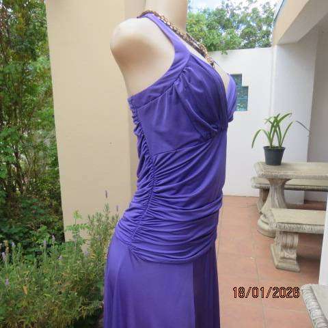 Purple Stretch Polyester Long Evening Dress with Fold Over Bust - Size 36