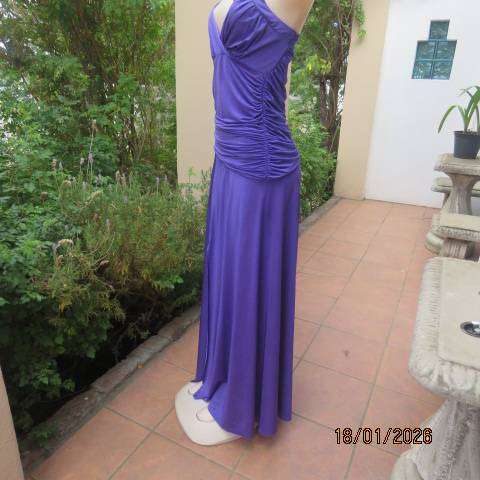 Purple Stretch Polyester Long Evening Dress with Fold Over Bust - Size 36