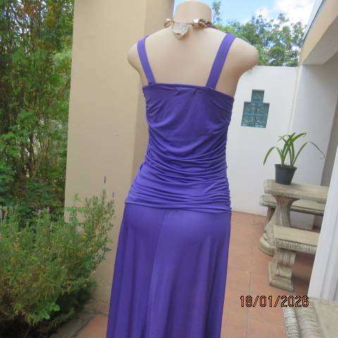 Purple Stretch Polyester Long Evening Dress with Fold Over Bust - Size 36