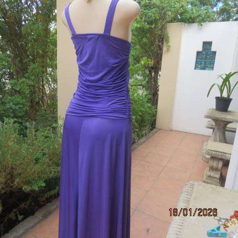 Purple Stretch Polyester Long Evening Dress with Fold Over Bust - Size 36
