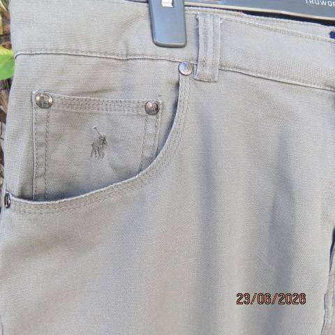 POLO men's grey cotton pants with stretch, straight legs, front & back pockets, size 38