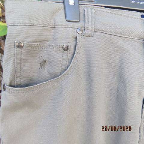 POLO men's grey cotton pants with stretch, straight legs, front & back pockets, size 38