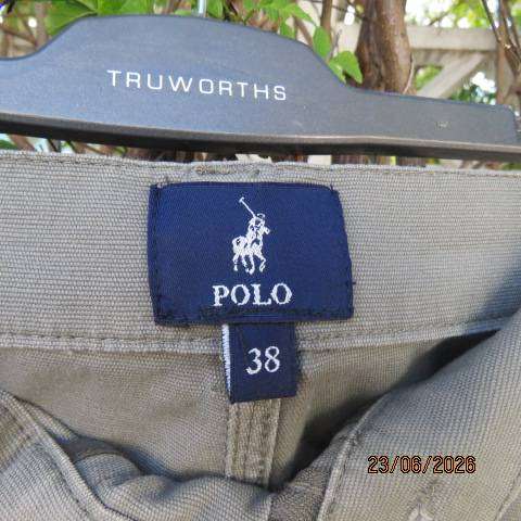 POLO men's grey cotton pants with stretch, straight legs, front & back pockets, size 38