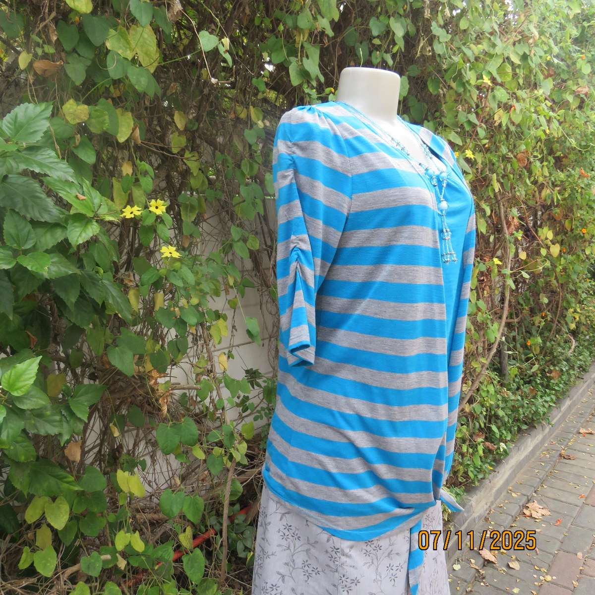 OBR turquoise-silver grey horizontal striped open top-turquoise attached front. Size 36
