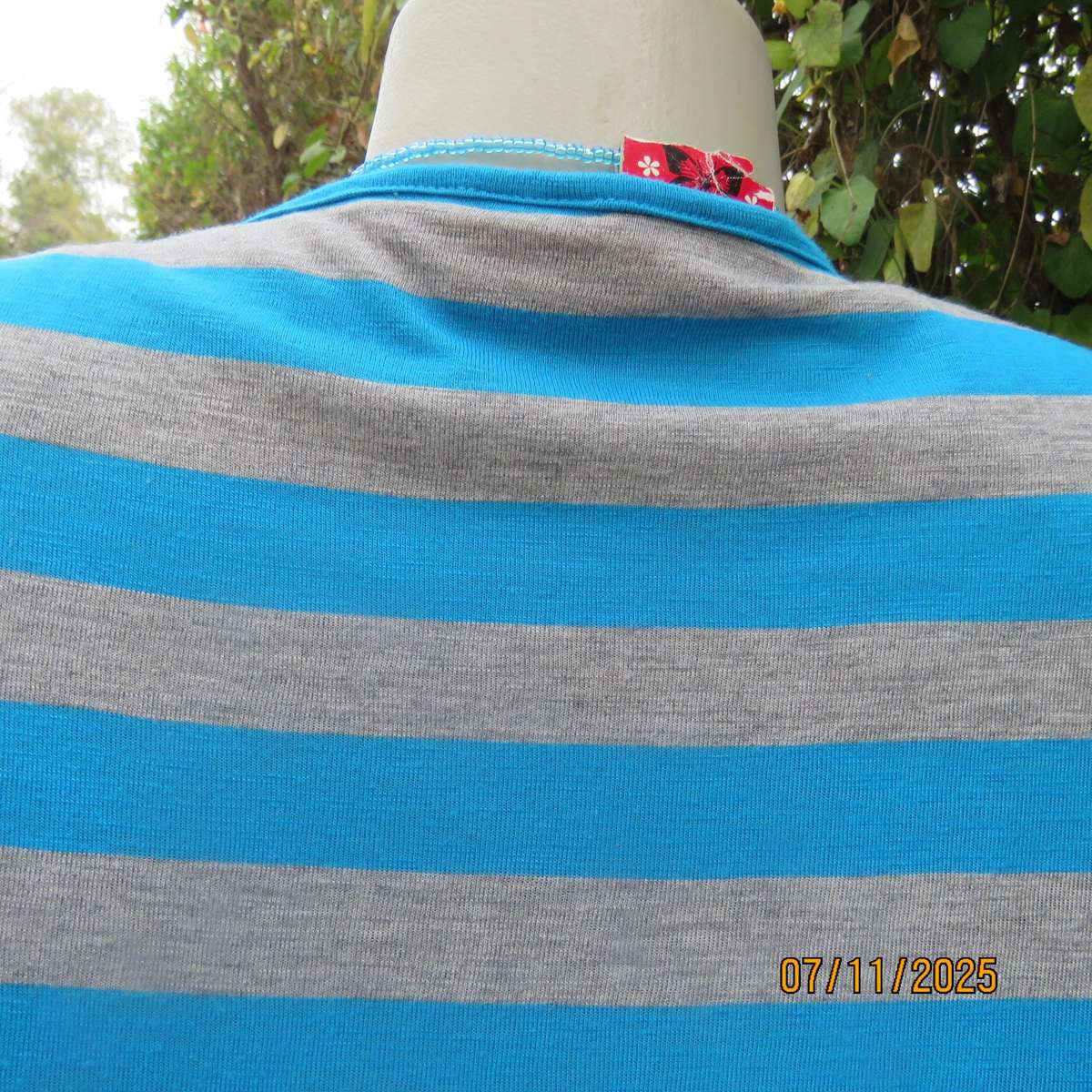 OBR turquoise-silver grey horizontal striped open top-turquoise attached front. Size 36