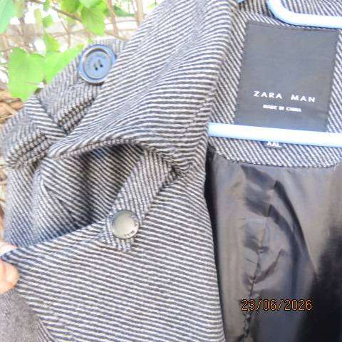 ZARA Man thin black-grey striped double breast look lined long sleeve jacket size Large