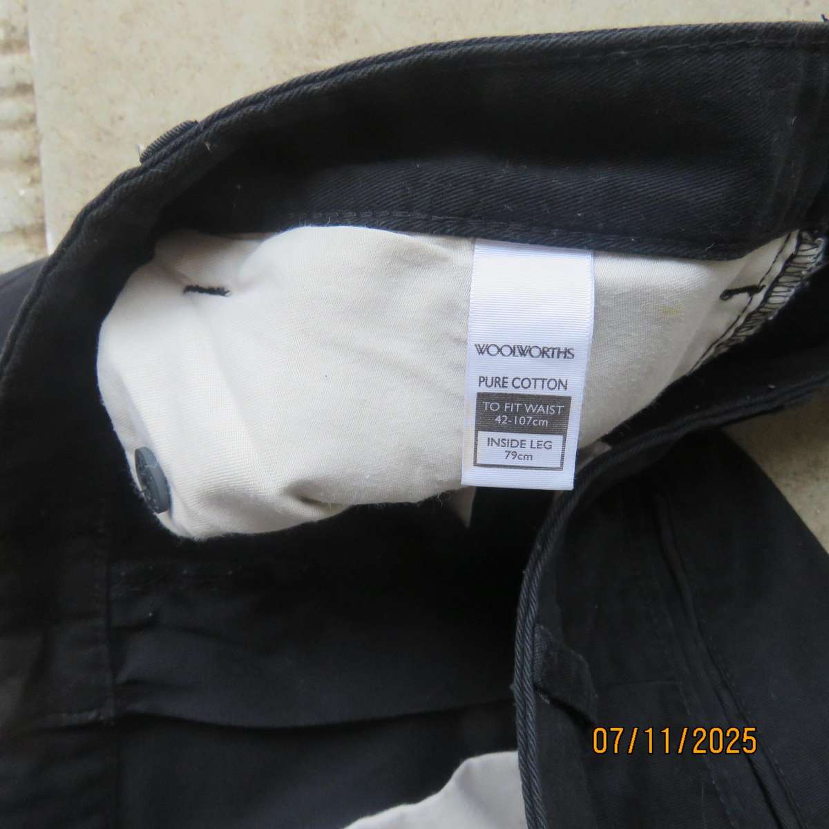 WOOLWORTHS very black pure cotton chino men's pants size 42.
