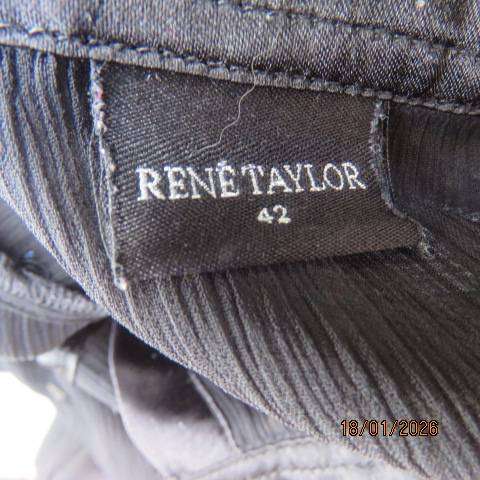 RENE TAYLOR black crinkled  sheer polyester top with luxury ribbon-bead front decoration. Size 44-46