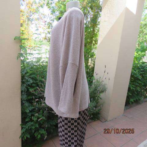 NUTMEG knitted beige polyester-viscose stretch slip over long sleeve top. From U.K. Size 46