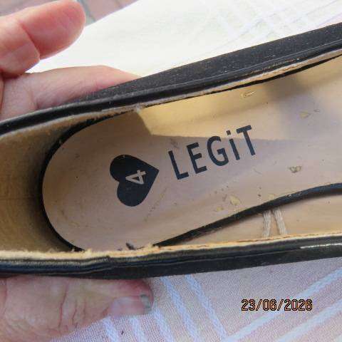 Legit ladies black suede look flat pointed shoes with buckle, size 4