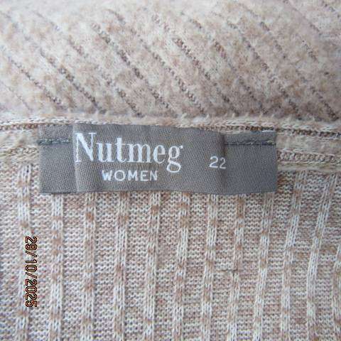 NUTMEG knitted beige polyester-viscose stretch slip over long sleeve top. From U.K. Size 46