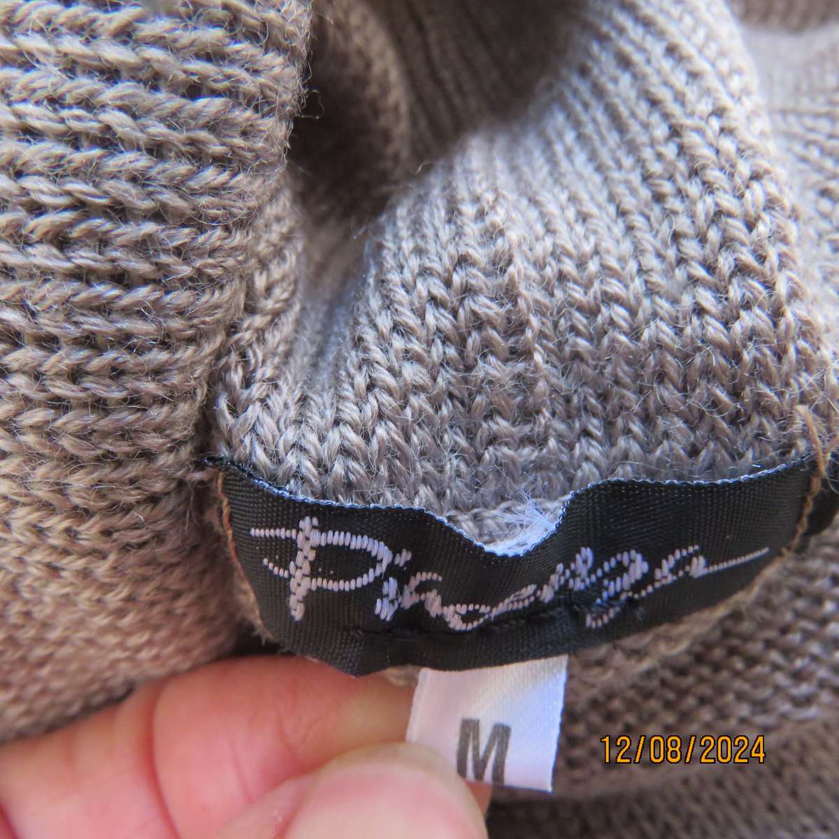 Fabulous PIACENZA long sleeve ecru poly/cotton knit  cardigan/cream stripes. Cowl collar 36 to 38