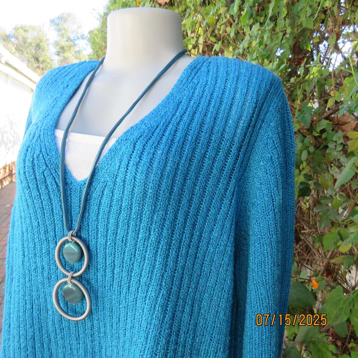 AVENUE jade blue acrylic knit long sleeve jumper with V neck size 48-50. Loose fit