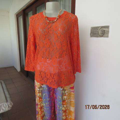 Miladys long sleeve vivid orange acrylic stretch lace slip-over top size 36