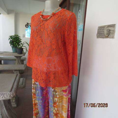 Miladys long sleeve vivid orange acrylic stretch lace slip-over top size 36