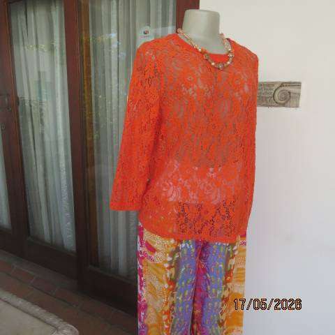 Miladys long sleeve vivid orange acrylic stretch lace slip-over top size 36