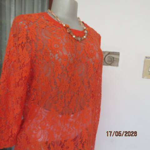 Miladys long sleeve vivid orange acrylic stretch lace slip-over top size 36