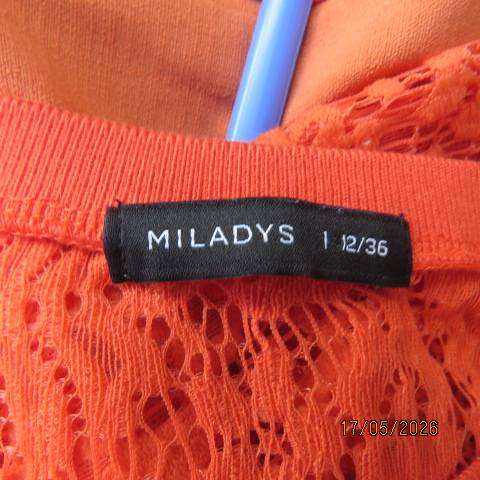 Miladys long sleeve vivid orange acrylic stretch lace slip-over top size 36