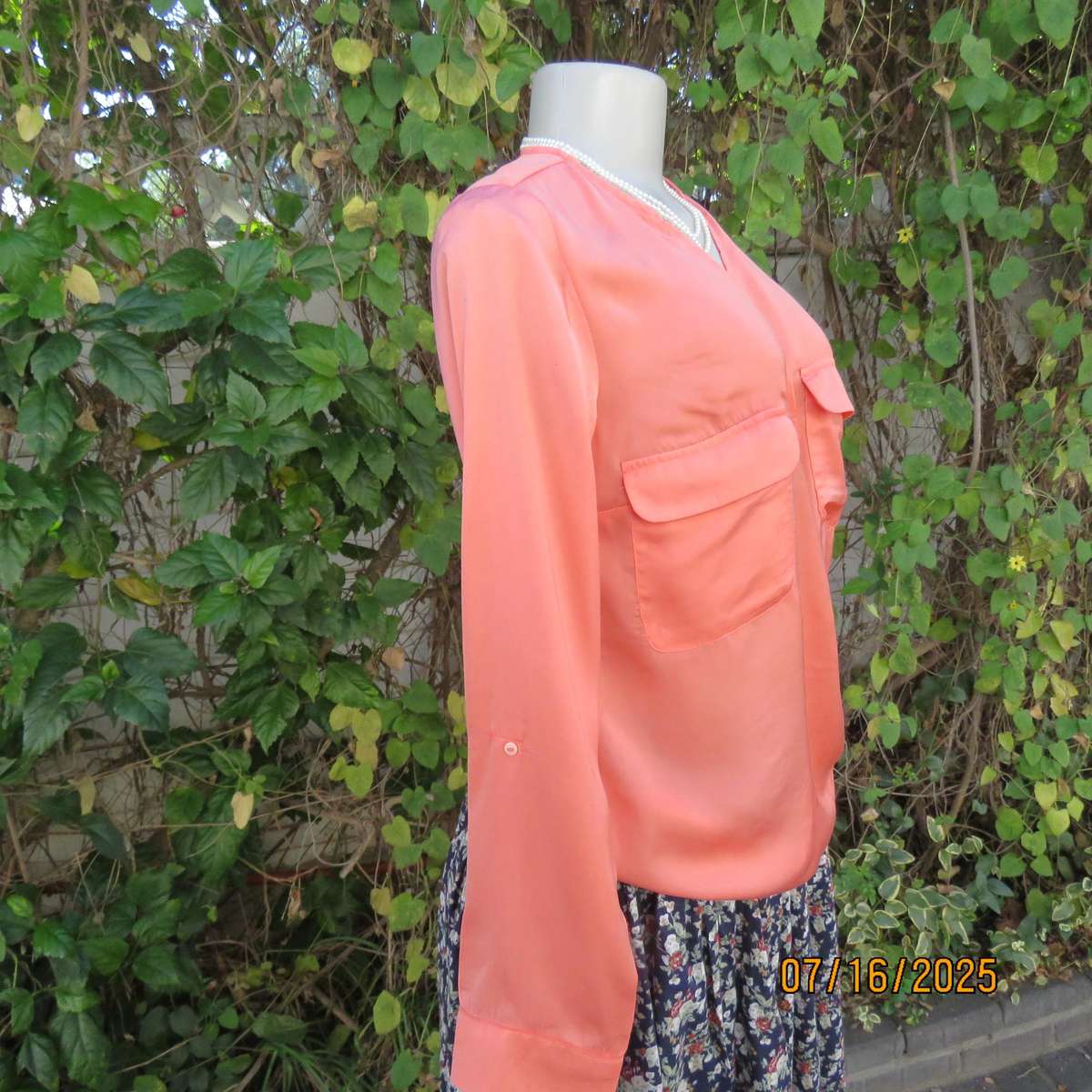 TRAFALUC  ZARA coral colour long sleeve cross over luxury polyester top. Size 35