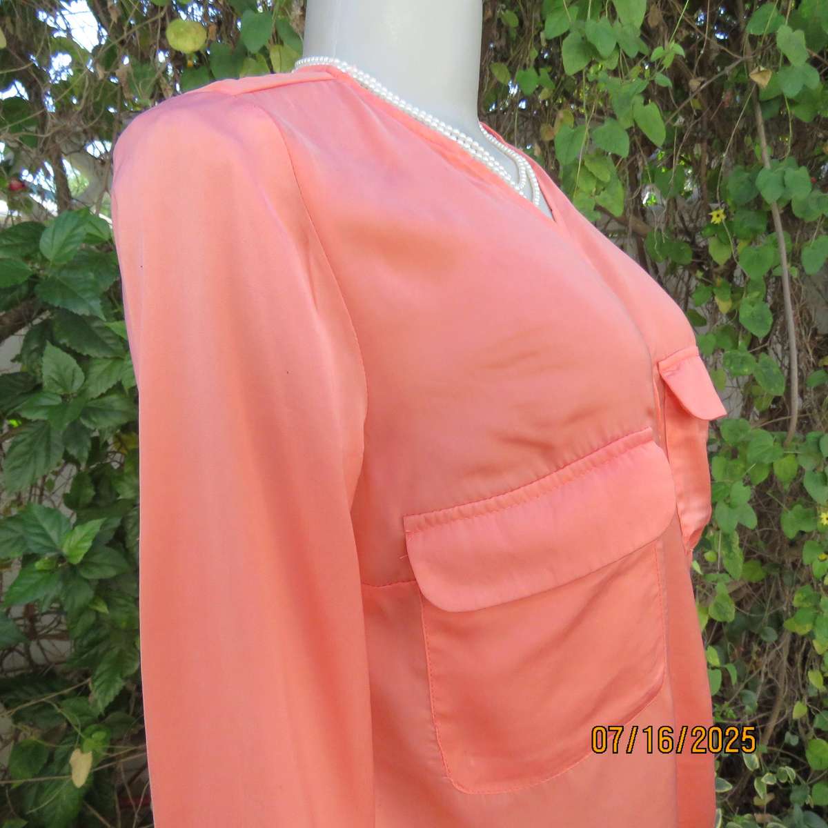 TRAFALUC  ZARA coral colour long sleeve cross over luxury polyester top. Size 35