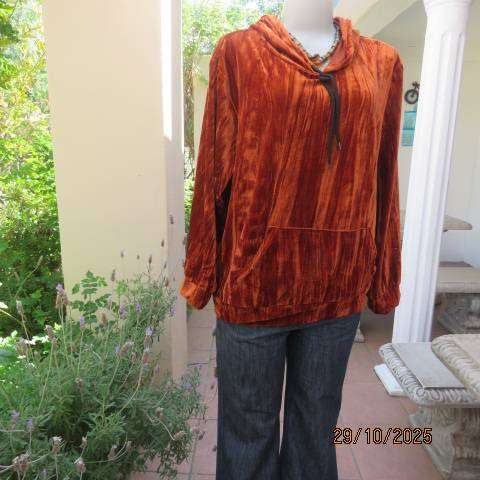 INSPIRE rust colour hooded slip over stretch creased polyester velvet top size 42-44